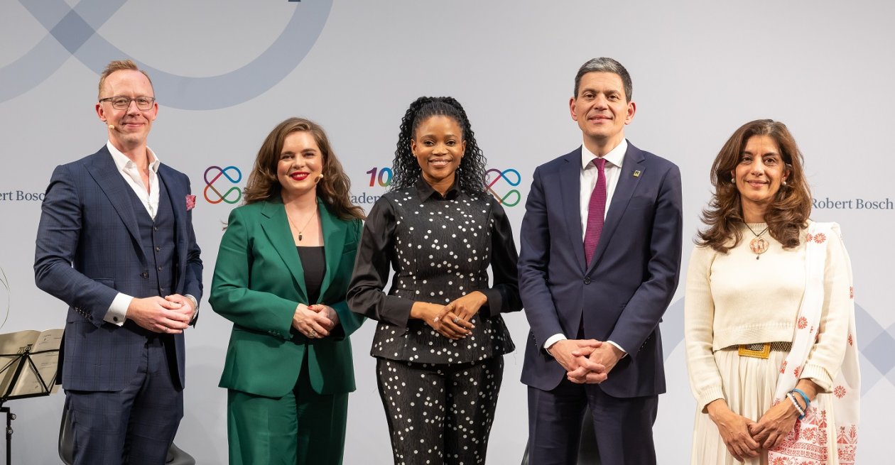 Sanam Naraghi Anderlini, David Miliband, Bogolo Joy Kenewendo, Stella Maria Frei, Henry Alt-Haaker during the celebrations for the tenth anniversary of the Robert Bosch Academy